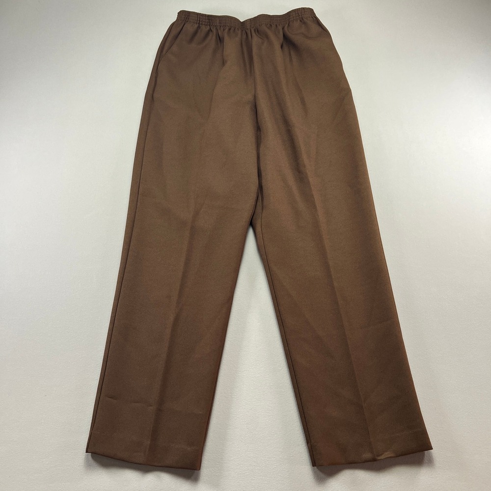 Alfred Dunner Pull On Pants Womens 12 Brown Flat Front Straight Leg Casual Wear